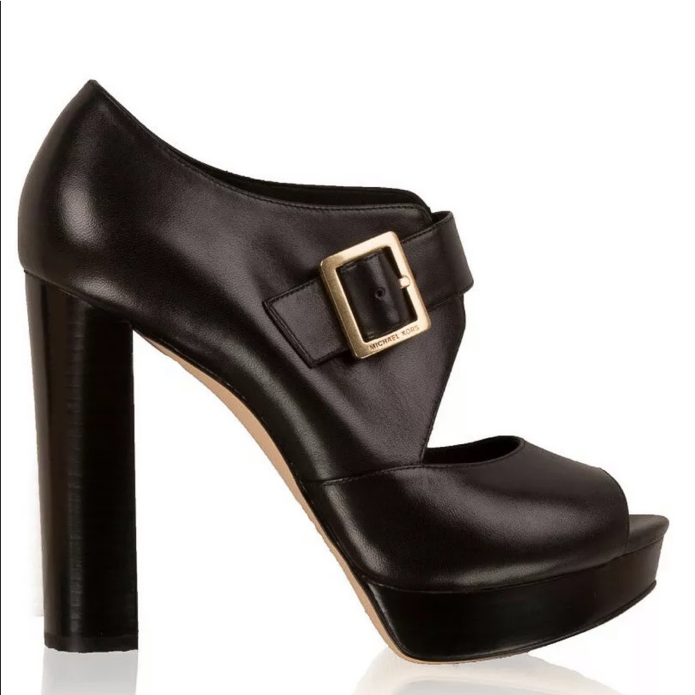 Michael Kors Black Leather Eleni Buckle Heel